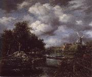 Jacob van Ruisdael Landscape with a windmill  near town Moat oil painting